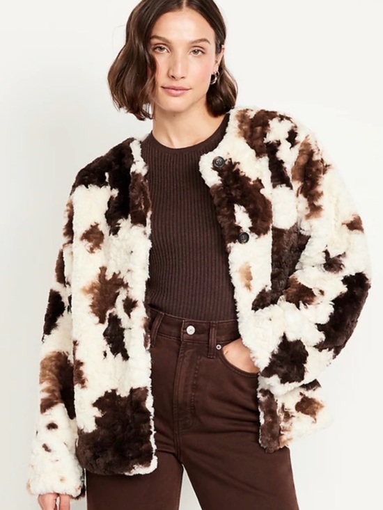 Old Navy Jackets & Blazers - Old Navy Faux Shearling Cow-Print Jacket in Brown & Cream